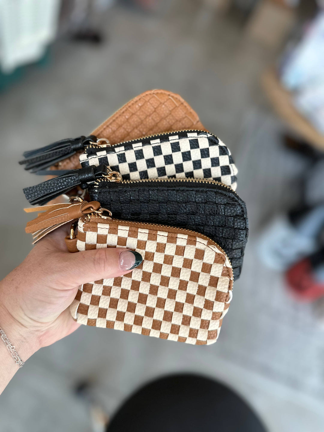 Bailey Checkered Keychain Wallet: Tan Plaid