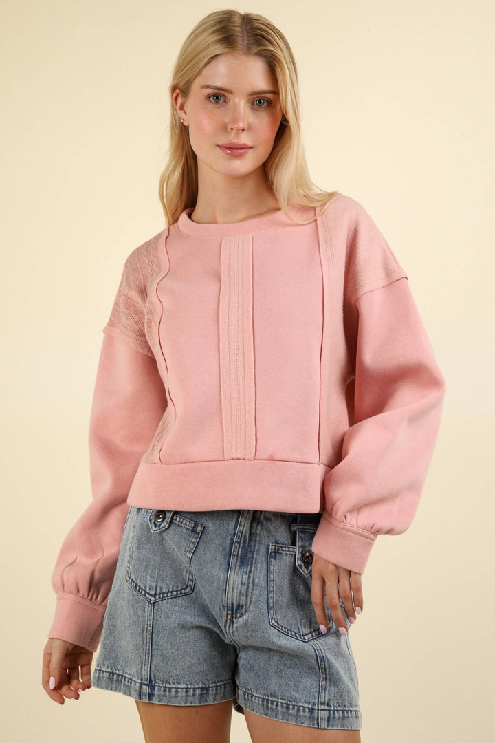 Cable Contrast Oversized Knit Crop