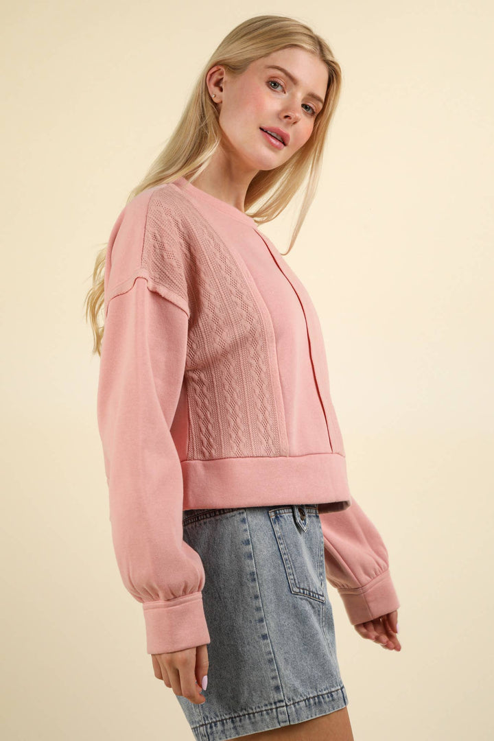 Cable Contrast Oversized Knit Crop