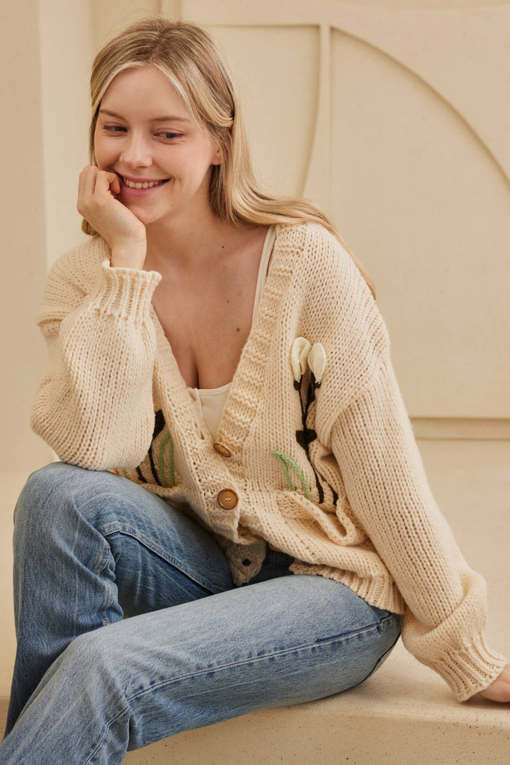 Cozy Bloom Embroidered Knit Cardigan