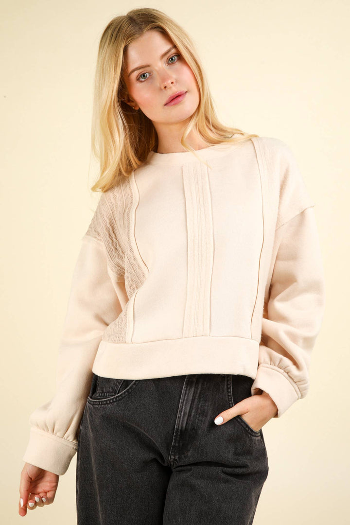 Cable Contrast Oversized Knit Crop