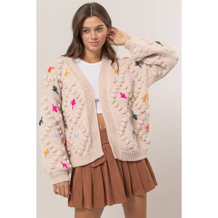 Floral Stitch Knit Cardigan