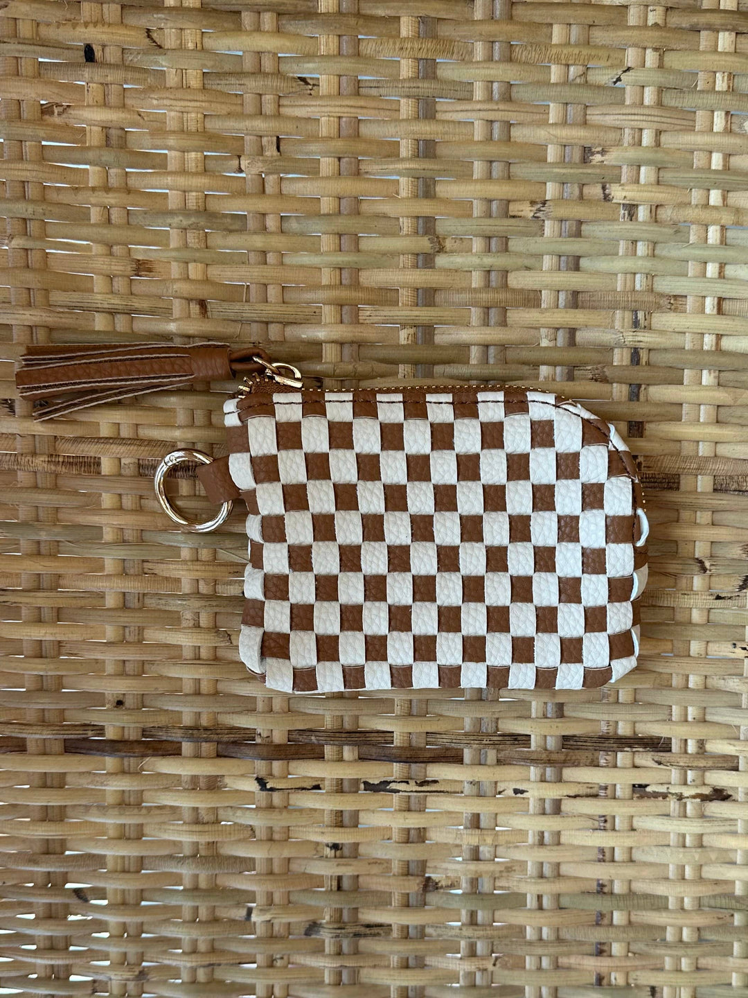 Bailey Checkered Keychain Wallet: Tan Plaid