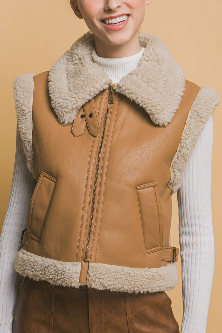 Faux Leather Shearling Vest