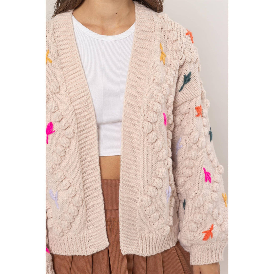 Floral Stitch Knit Cardigan