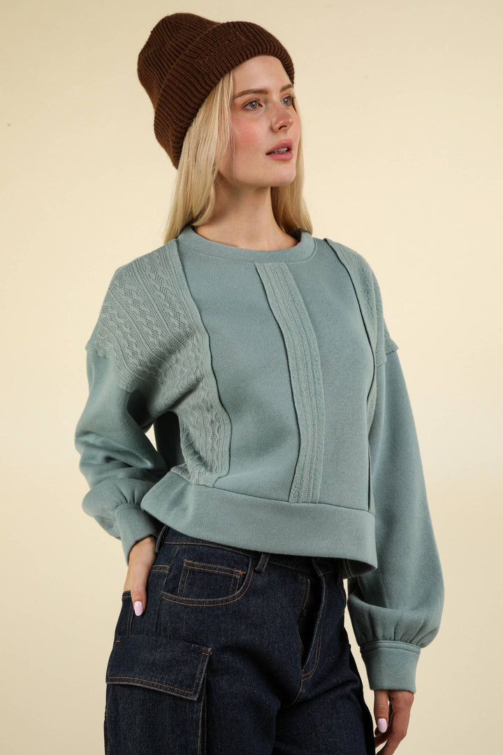 Cable Contrast Oversized Knit Crop