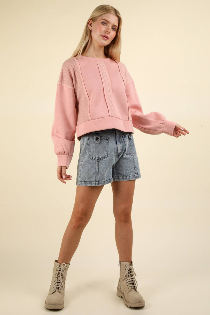 Cable Contrast Oversized Knit Crop