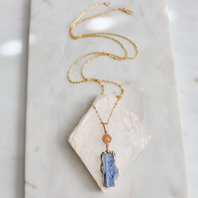 Kyanite Slice Long Opalite Necklace - 22 Palms Boutique